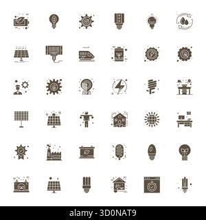 Raccolta di 36 icone vettoriali che rappresentano un'estetica efficiente e piena, ottimizzata con dettagli 128x128 risoluzione migliorata per la massima impac Illustrazione Vettoriale
