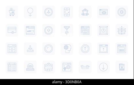 Raccolta avanzata di icone vettoriali allineate a 28 pixel ispirate al caricamento, realizzata in Thin Outline con ottimizzazione 64 x 64 per una performa visiva superiore Illustrazione Vettoriale