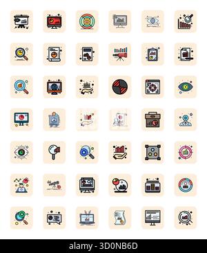 Pacchetto all'avanguardia con icone vettoriali allineate a 42 pixel ispirate alla Business Intelligence, creato in formato LineFilled a 256x256 per NEXT-ge Illustrazione Vettoriale
