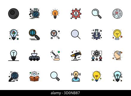 Collezione esclusiva di icone vettoriali a 24 righe per Discovery, sviluppata con risoluzione allineata a 256x256 pixel per esperienze di marca di livello superiore. Illustrazione Vettoriale