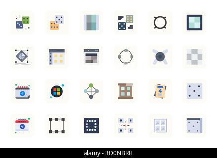 24 icone vettoriali piatte per quattro, realizzate in modo meticoloso, fornite con Retina Ready Detail qualità migliorata per standard di progettazione senza compromessi. Illustrazione Vettoriale