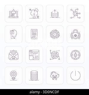 16 icone vettoriali allineate ai pixel sottili per il sistema, progettate con una risoluzione ad alta risoluzione per un'integrazione e prestazioni impeccabili Illustrazione Vettoriale