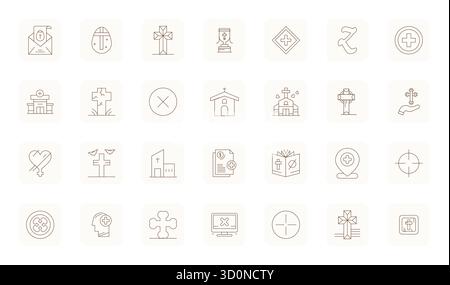 28 icone vettoriali progettate in modo professionale nel profilo sottile, che catturano l'essenza della croce con precisione allineata a 256x256 pixel per la progettazione dell'interfaccia utente. Illustrazione Vettoriale