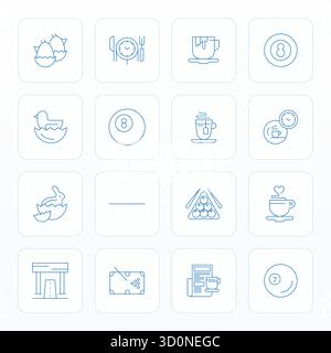 16 icone vettoriali Thin Line create meticolosamente per la pausa, fornite in qualità 64x64 pixel allineati per standard di progettazione senza compromessi. Illustrazione Vettoriale