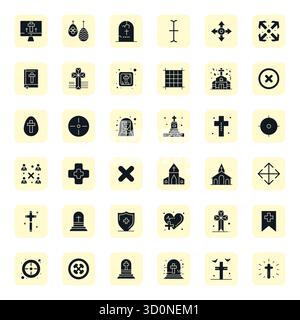 Sofisticato pacchetto di 36 icone vettoriali piene per Cross, progettato con dettagli 64 x 64 maggiore chiarezza per applicazioni professionali. Illustrazione Vettoriale