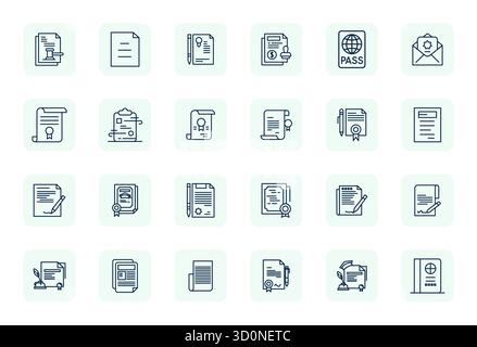 24 icone vettoriali create in modo magistrale che rappresentano il documento ufficiale in un normale design Bold Outline, con risoluzione 256x256 modificabile per eccezione Illustrazione Vettoriale