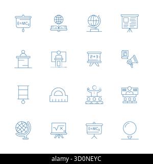 Confezione di 16 icone vettoriali incentrate sull'insegnamento, con design Thin Line e dettagli 128x128 nitidezza migliorata per un'innovativa interfaccia utente Illustrazione Vettoriale