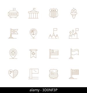 Set di 16 icone vettoriali perfette con display a linea sottile ispirate a Flag, realizzate con risoluzione 256x256 per un'integrazione perfetta in app e siti Web. Illustrazione Vettoriale