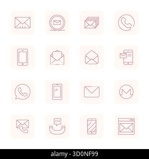 Una raccolta pulita di 16 icone vettoriali Thin Outline che rappresentano l'icona del contatto, progettate in formato ottimizzato 128x128 pixel per dashboard e int moderni Illustrazione Vettoriale