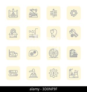 Sblocca 16 dettagli sottili icone vettoriali migliorate ispirate alla produzione, ottimizzate in formato Retina Ready per una visualizzazione impeccabile su tutti i dispositivi Illustrazione Vettoriale