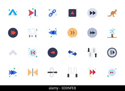 Set semplificato di 24 icone vettoriali per l'estetica Jump in Flat, con risoluzione 64x64 modificabile per un'esperienza utente senza interruzioni. Illustrazione Vettoriale