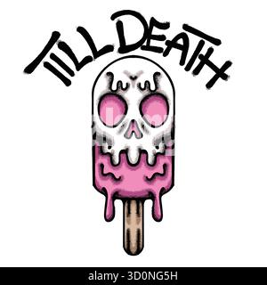 Illustrazione della maglietta disegnata a mano da Skull Popsicle Illustrazione Vettoriale