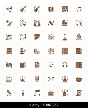 Kit di strumenti completo di 42 icone vettoriali a tema Melody, sviluppato in Glyph con precisione Retina Ready Editable per un'applicazione di progettazione versatile Illustrazione Vettoriale