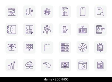 Ottimizza i tuoi progetti con 24 icone vettoriali Bold Outline regolari ispirate ai dati, con risoluzione allineata ai pixel 64 x 64, ideale per un'esperienza pulita e intensa Illustrazione Vettoriale