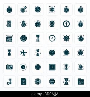 Icone vettoriali modificabili a 36 glifi progettate con arte per la durata, fornite in formato ad alta risoluzione per un'eccellenza visiva coerente. Illustrazione Vettoriale