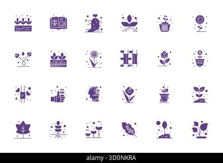 Pacchetto completo con 24 icone vettoriali in un design completo per Sprout, con qualità ottimizzata 256x256 pixel. Illustrazione Vettoriale