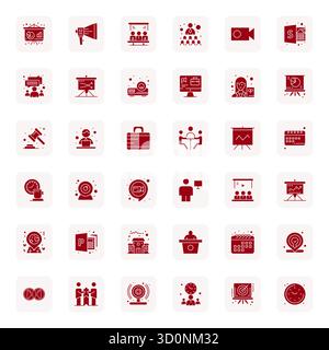 Raccolta ad alte prestazioni di 36 icone vettoriali piene per riunioni, progettata con display 256x256 risoluzione perfetta per un'interfaccia utente ottimale Illustrazione Vettoriale