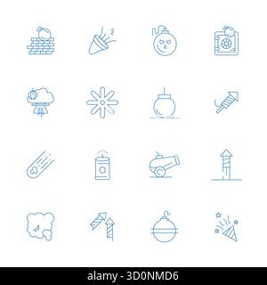 Pacchetto all'avanguardia con icone vettoriali perfette da 16 PIXEL ispirate all'esplosione, creato in formato Thin Line a 256x256 per la prossima generazione di Illustrazione Vettoriale