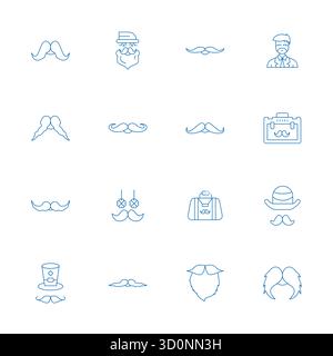 Questo set di 16 icone vettoriali Thin Line cattura i temi della barba con display ad alta risoluzione qualità perfetta, perfetto per applicazioni tecnologiche e aziendali. Illustrazione Vettoriale