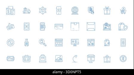 Icone vettoriali 32 Thin Line Editable per eCommerce, create con una risoluzione Retina Ready per una straordinaria coerenza visiva su tutte le piattaforme Illustrazione Vettoriale