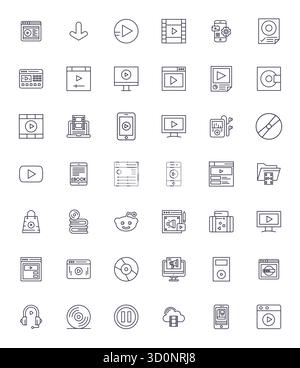 Pacchetto raffinato con 42 icone vettoriali Bold Line per Digital Media, ottimizzato con dettagli 256x256 qualità migliorata per un design elegante e funzionale Illustrazione Vettoriale