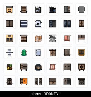 Collezione premium di 36 icone vettoriali Filled Line per unità di conservazione, meticolosamente realizzate in Retina Ready display risoluzione perfetta per una visione eccellente Illustrazione Vettoriale