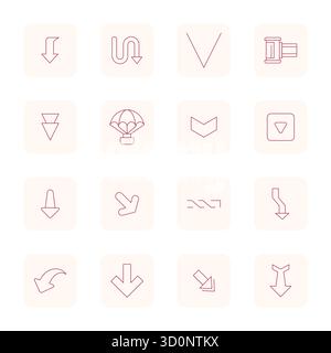 Un set dinamico di 16 icone vettoriali in profilo sottile, personalizzato per la discesa con qualità Retina Ready Editable, adatto per i prodotti digitali. Illustrazione Vettoriale