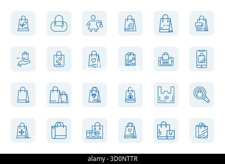 Questo set di 24 icone vettoriali Bold Outline regolari cattura i temi della shopping bag con la qualità perfetta DEI PIXEL Retina Ready, perfetta per applicazioni tecnologiche e aziendali Illustrazione Vettoriale