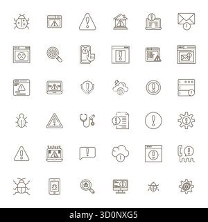 Un set dinamico di 36 icone vettoriali in grassetto, personalizzato per il problema con qualità modificabile 128x128, adatto per i prodotti digitali. Illustrazione Vettoriale