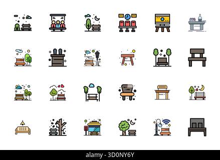 Collezione di icone vettoriali perfette per display a 24 righe da banco, progettate in formato 128x128 per chiarezza e versatilità. Illustrazione Vettoriale