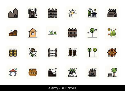 Raccolta ad alte prestazioni di 24 icone vettoriali LineFilled per Rural, progettata con dettagli 256x256 risoluzione migliorata per un'interfaccia utente ottimale des Illustrazione Vettoriale