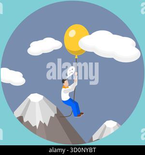 Illustrazione piatta isometrica 3D di coraggio e creatività, assunzione di un rischio Foto Stock