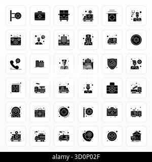 Confezione da 36 icone vettoriali pensate per il futuro, incentrate sull'ambulanza, con design Glyph e dettagli 256x256 chiarezza migliorata per un utente innovativo interfa Illustrazione Vettoriale