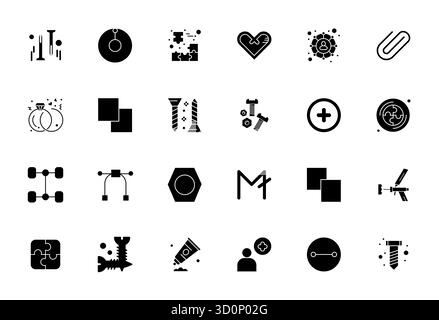 Raccolta avanzata di icone vettoriali perfette da 24 PIXEL ispirate a Join, realizzate con ottimizzazione 64 x 64 per prestazioni visive superiori. Illustrazione Vettoriale