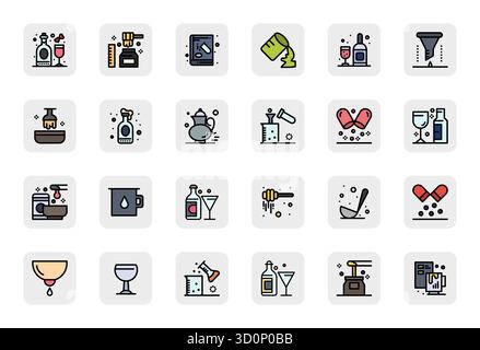 Raccolta ad alte prestazioni di 24 icone vettoriali LineFilled per il travaso, progettata con risoluzione 64x64 con griglia montata per un design ottimale dell'interfaccia utente. Illustrazione Vettoriale