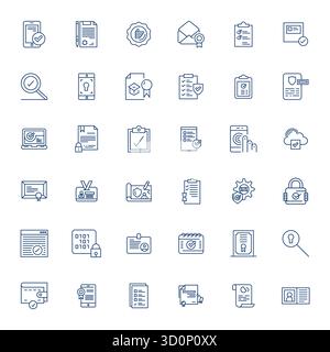 Collezione esclusiva di 36 icone vettoriali Bold Line per la verifica, sviluppata con la risoluzione Retina Ready Editable per esperienze di marchio di qualità superiore. Illustrazione Vettoriale