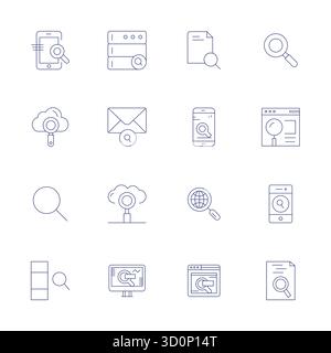 Pacchetto di 16 icone vettoriali pronte per il futuro, incentrate sulla ricerca dei dati, che presenta il design sottile con Retina Ready Editable Clarity per un int utente innovativo Illustrazione Vettoriale