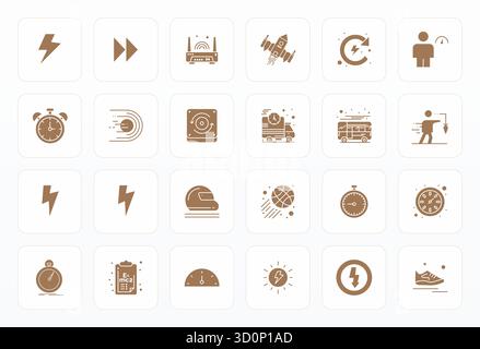 Pacchetto strategico con 24 icone vettoriali che rappresentano la velocità in formato glifo, ottimizzato con display 128x128 qualità perfetta per il lavoro professionale Illustrazione Vettoriale