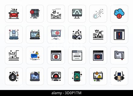 Sofisticato pacchetto di 24 icone vettoriali Filled Line per Crash, progettato con la nitidezza allineata con Retina Ready Pixel per applicazioni professionali. Illustrazione Vettoriale