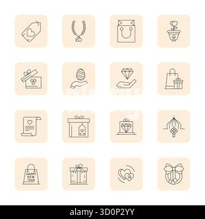 Confezione di 16 icone vettoriali a tema regalo, pronta per il futuro, con design sottile e nitidezza ottimizzata Retina Ready Pixel per utenti innovativi Illustrazione Vettoriale