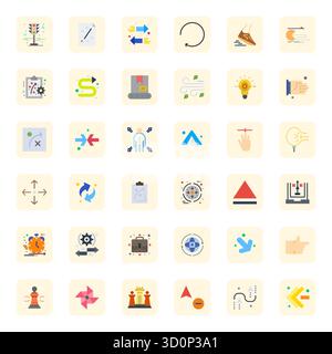 Una raccolta pulita di 36 icone vettoriali piatte che rappresentano il movimento, progettate in formato 128x128 display perfetto per dashboard e interfacce moderne. Illustrazione Vettoriale