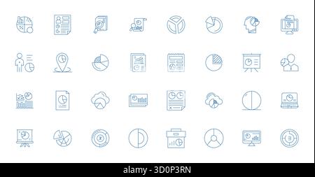 Collezione esclusiva di 32 icone vettoriali Thin Line per grafico a torta, sviluppata con risoluzione allineata a 128x128 pixel per esperienze del marchio di qualità superiore. Illustrazione Vettoriale