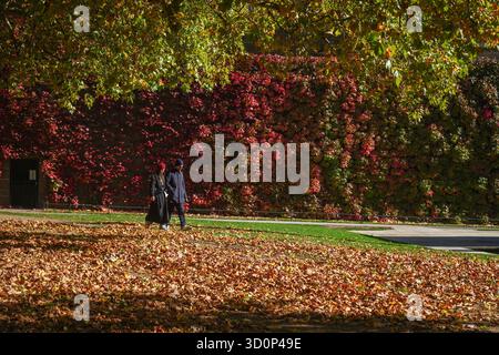 24 ottobre 2025. Persone che camminano davanti alla cittadella dell'ammiragliato durante il sole autunnale, Londra Foto Stock
