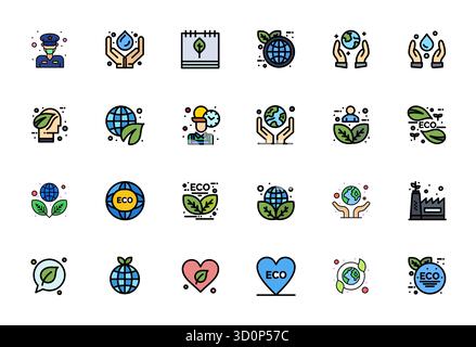 Questo pacchetto di icone vettoriali responsabile include 24 design riempiti a linea piatta in formato Retina Ready Grid Fitting, perfetto per migliorare le interfacce digitali. Illustrazione Vettoriale