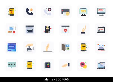 24 icone vettoriali create in modo magistrale che rappresentano la richiesta in design piatto, con risoluzione perfetta di 64 x 64 PIXEL per una qualità visiva eccezionale. Illustrazione Vettoriale