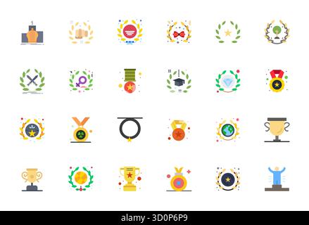 Kit di strumenti completo di 24 icone vettoriali incentrate sull'alloro, sviluppato in versione piatta con dettagli 128x128 precisione migliorata per applicazioni di design versatili Illustrazione Vettoriale