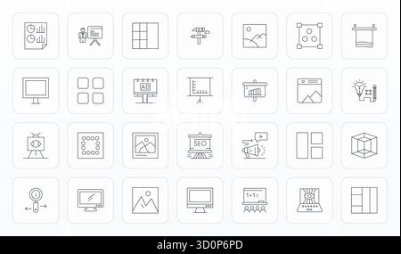28 icone vettoriali modificabili ispirate a Visual, create in formato Thin Line presso Retina Ready per un lavoro di progettazione intelligente ed efficiente Illustrazione Vettoriale
