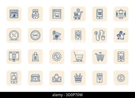 Collezione esclusiva di 24 icone vettoriali Bold Outline regolari per Buy Now, sviluppata con risoluzione allineata ai pixel ad alta risoluzione per i marchi premium, ad esempio Illustrazione Vettoriale