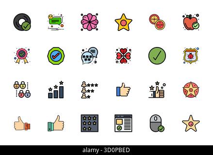 Raccolta ad alte prestazioni di 24 icone vettoriali piene Flat Line, progettate con risoluzione ottimizzata per pixel ad alta risoluzione per un utente ottimale Illustrazione Vettoriale