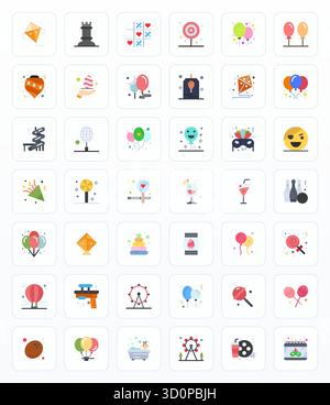 Esplora le icone vettoriali 42 Flat Grid con risoluzione ad alta risoluzione ispirate al divertimento. Perfetto per interfacce Web e app. Illustrazione Vettoriale